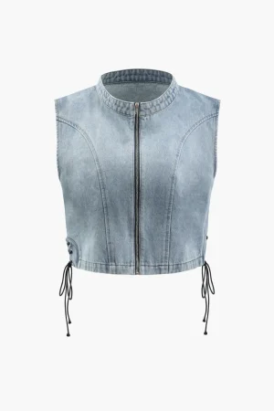 Zip Up Side Tie Denim Sleeveless Top>MICAS Discount