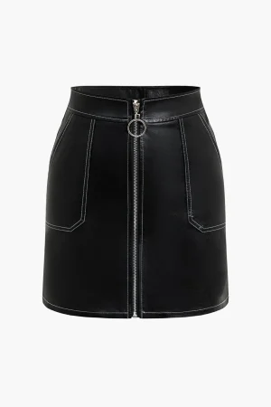 Zip-Front Faux Leather Mini Skirt>MICAS Sale