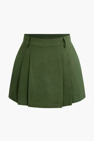 Zipper Back Pleated Mini Skort>MICAS New
