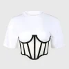 Zipper Short Sleeve Round Neck Corset Waist T-Shirt>MICAS Outlet