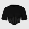 Zipper Short Sleeve Round Neck Corset Waist T-Shirt>MICAS Outlet