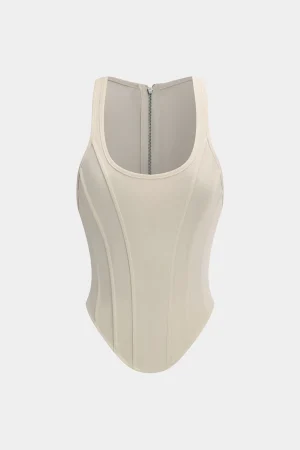 Zipper Tie-Up Corset Waist Tank Top>MICAS Best
