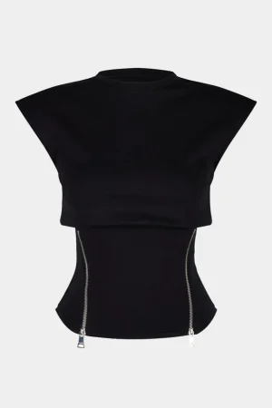 Zippered Short Sleeve Tank Top>MICAS New